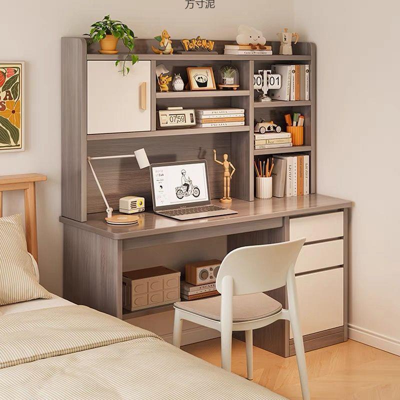 书桌书架一体桌子带书柜台式电脑桌家用卧室学生学习写字桌椅组合