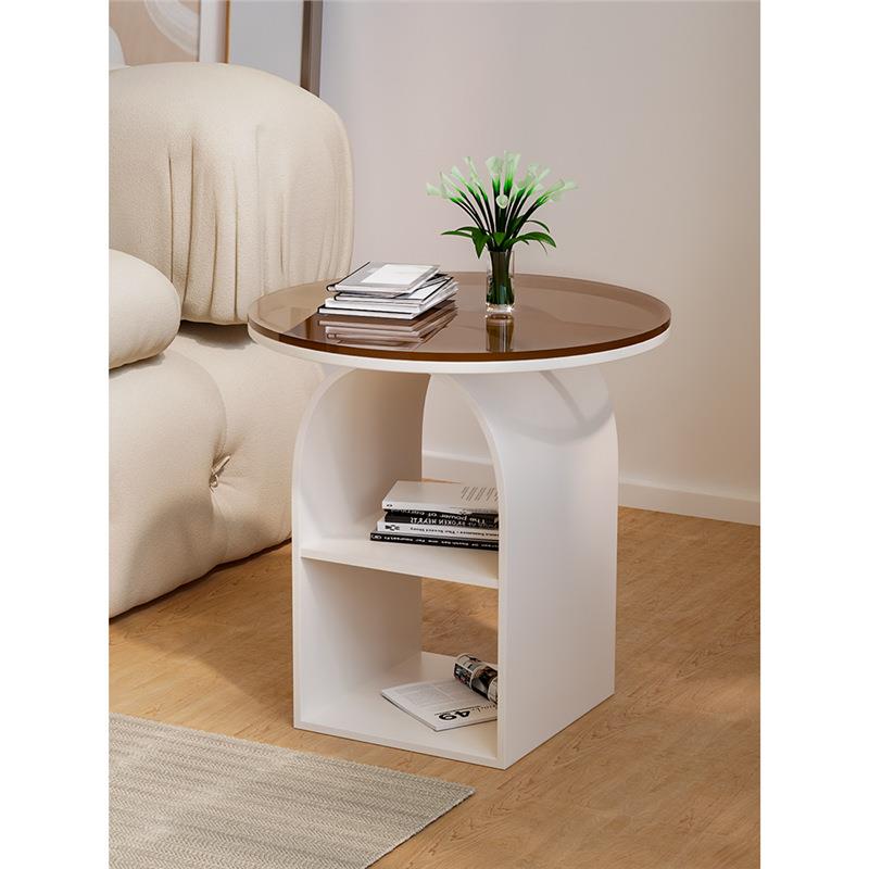 家用沙发边几小茶桌客厅铁艺圆形玻璃茶几卧室简约现代网红床头柜