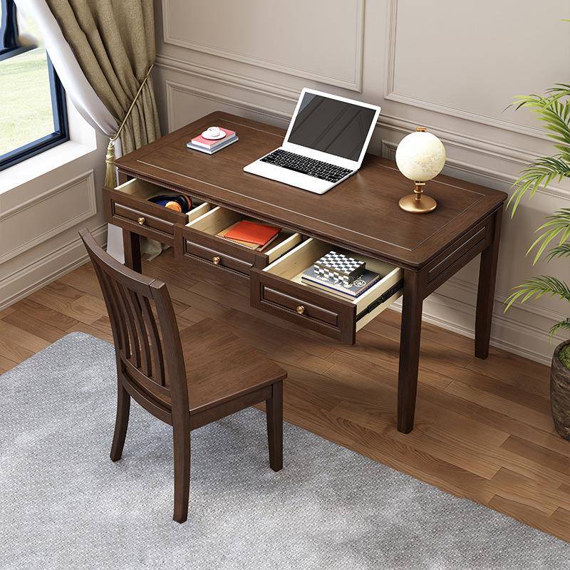 美式书桌实木办公桌现代简约电脑桌家用小户型写字台书房学习桌椅