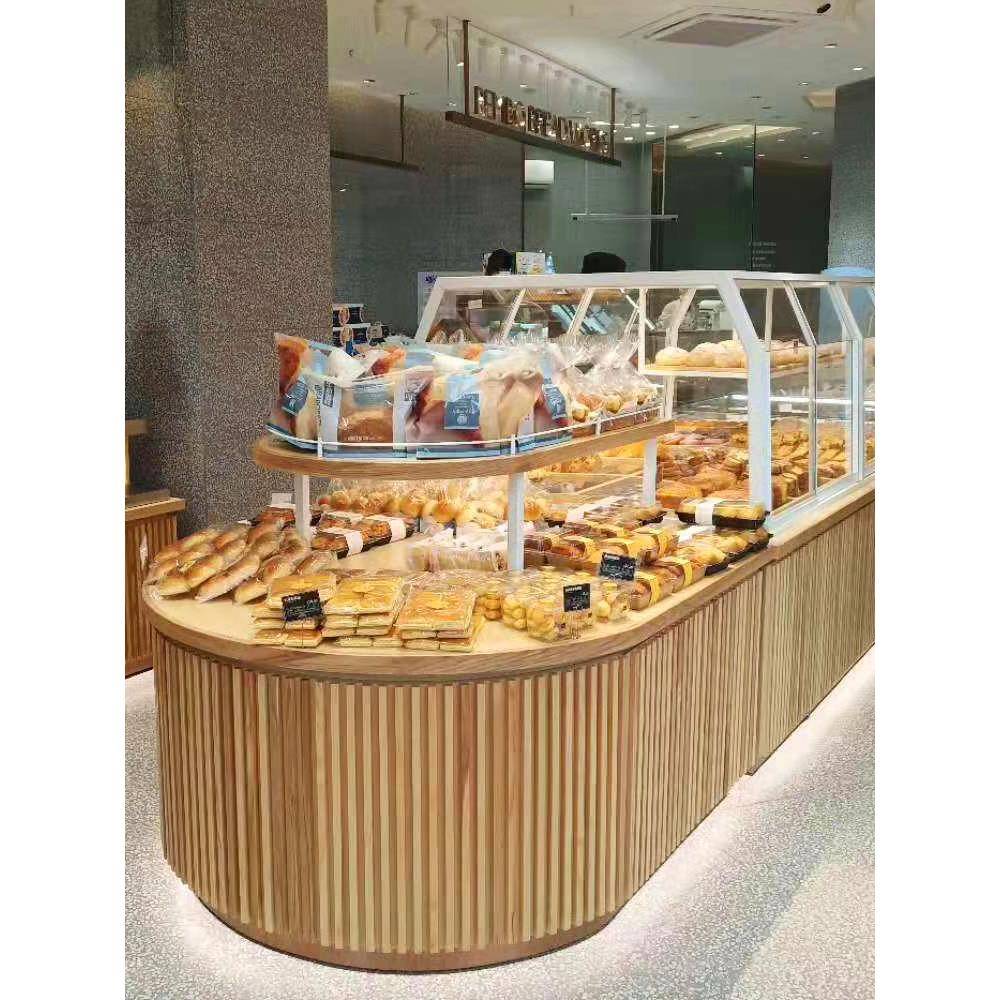 A10L日式面包柜面包展示柜玻璃商用边柜展示架子烘培柜台实木中