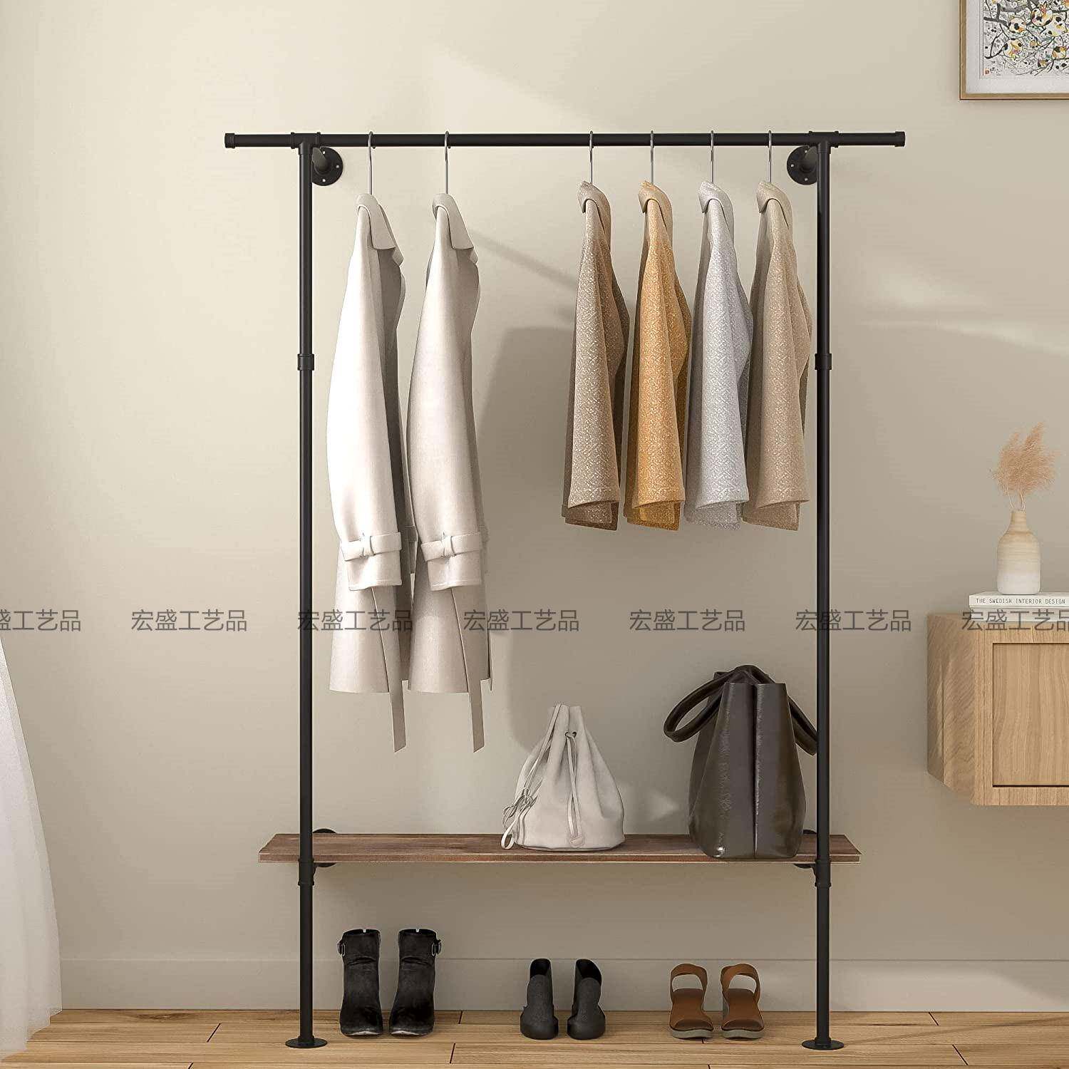 美式水管工业风置物架服装展示陈列架搁板复古壁挂墙上挂衣层架