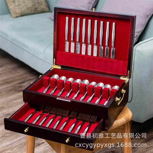 木制银器盒银器收纳盒木制餐具盒餐具存储盒翻盖式餐具整理盒