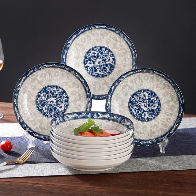 【双12抢先购】10只装6.5英寸中式青花瓷陶瓷釉下彩家用饭盘餐盘