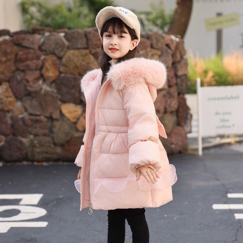 2025新款儿童羽绒服女童加厚中长款外套洋气中小童白鸭绒女孩童装