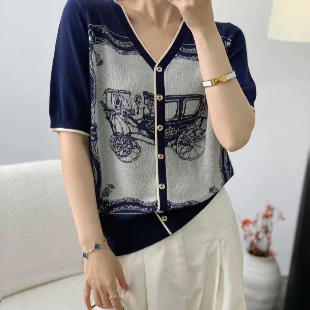 【100天丝莱赛尔】夏天丝短袖女款薄款针织空调衫女士上衣婉依针