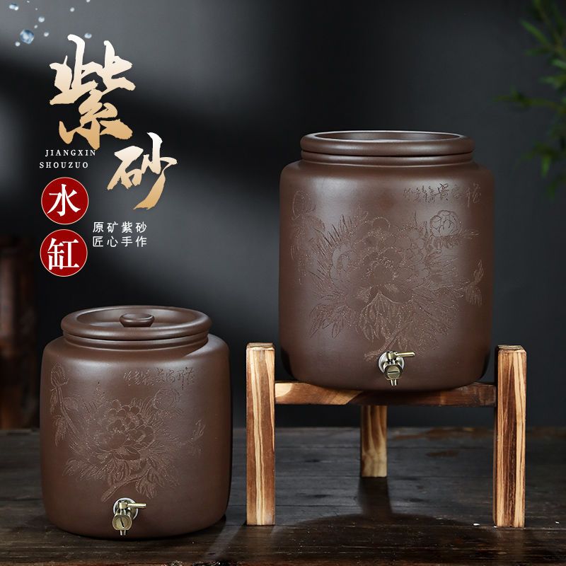 宜兴紫砂水缸大号带龙头净水桶储水罐家用食品级养水缸厨房储水桶