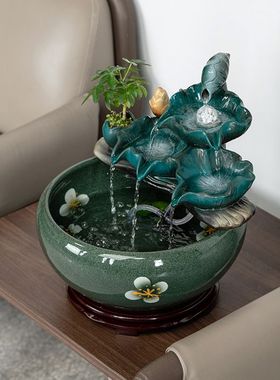 景德镇陶瓷鱼缸自循环水增氧鱼缸客厅加湿器造景流水摆件鱼缸家用