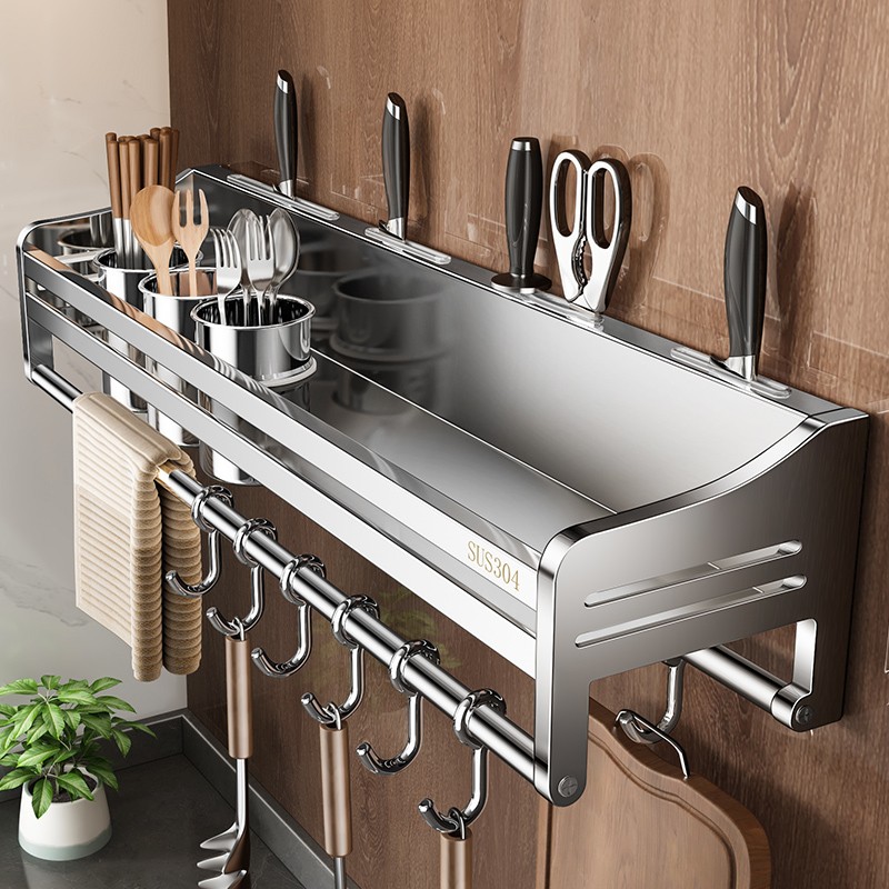 不锈钢厨房置物架免打孔多功能家用壁挂调料架筷子刀架收纳挂架