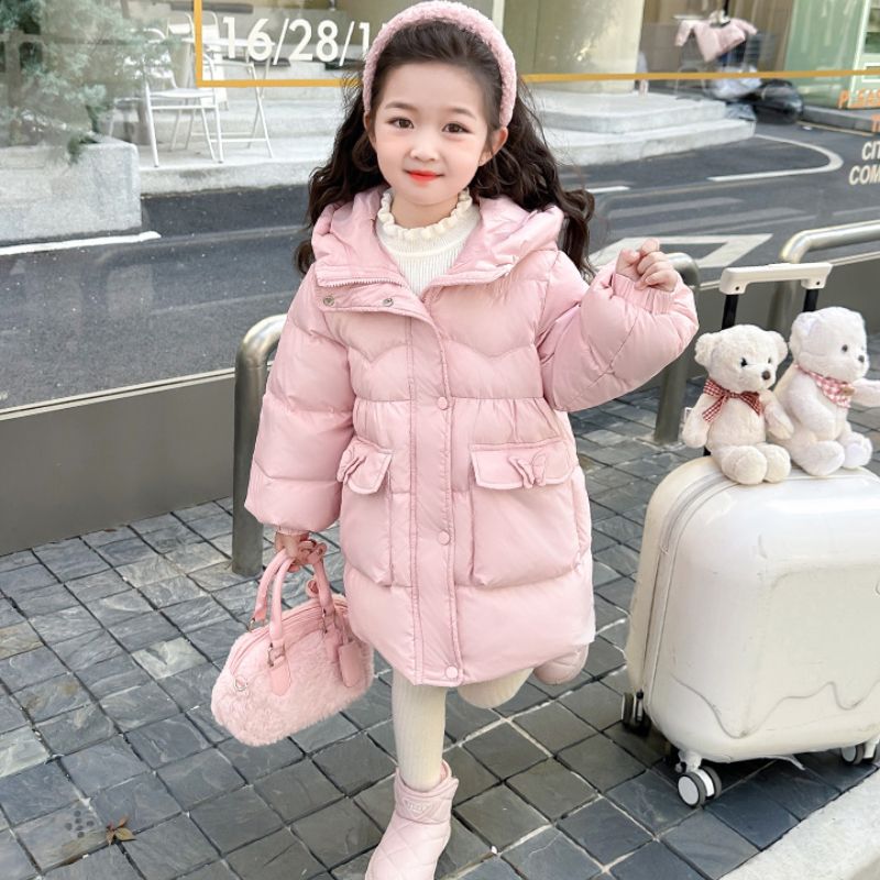 女童羽绒服冬季2024新款儿童洋气秋冬女宝宝白鸭绒中长款冬装外套