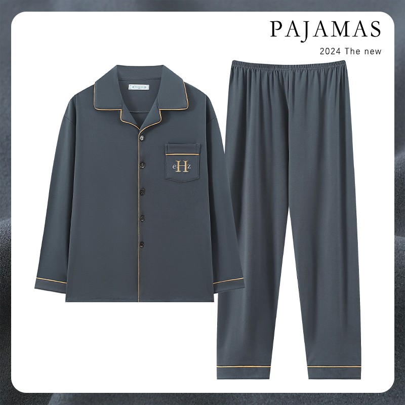 现货秋季男士睡衣长袖德绒双面磨毛薄款睡衣高弹加大码男生睡衣