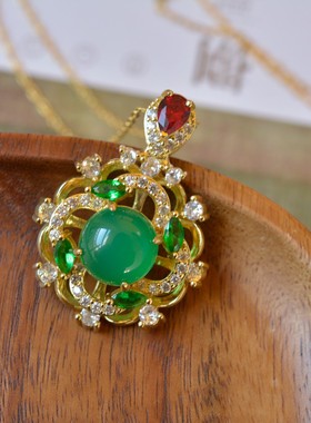 铜镶嵌玉髓时来运转时尚吊坠20397-2百搭气质款复古轻奢民族风国