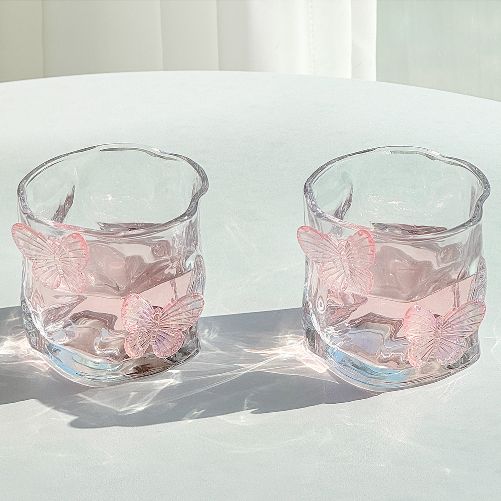 不规则褶皱杯冰美式拿铁咖啡杯玻璃杯家用威士忌酒杯果汁杯冷饮杯