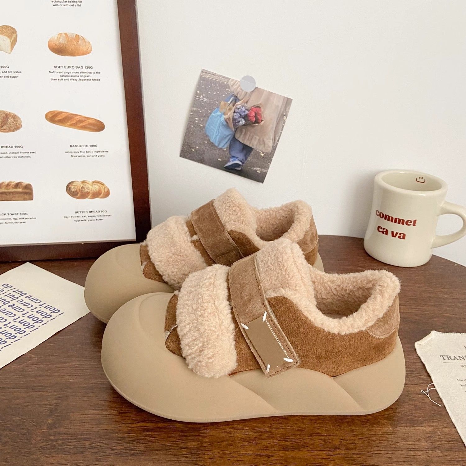 原创魔术贴小脚棉鞋女软底美拉德加绒面包鞋2024冬季新款休闲女鞋