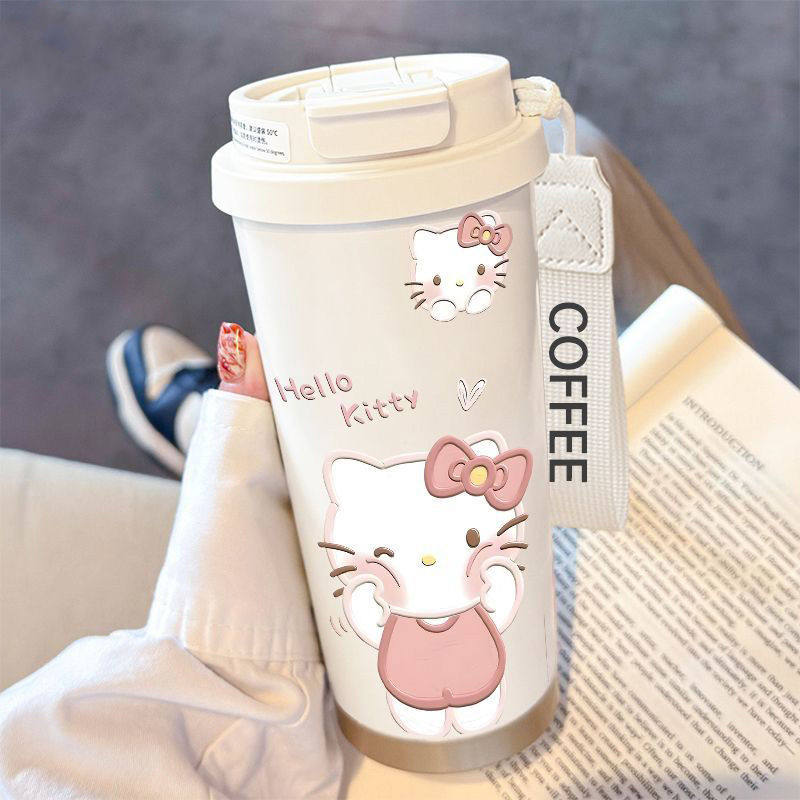 哈喽kitty保温杯可爱趣萌KT猫吸管咖啡杯ins女生水杯316不锈钢卡