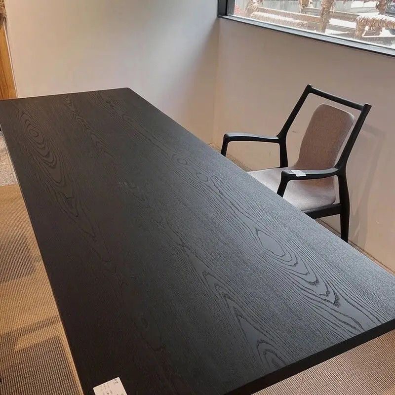 侘寂风碳化黑色实木餐桌原木大板工作台极简风亚克力悬浮办公茶桌