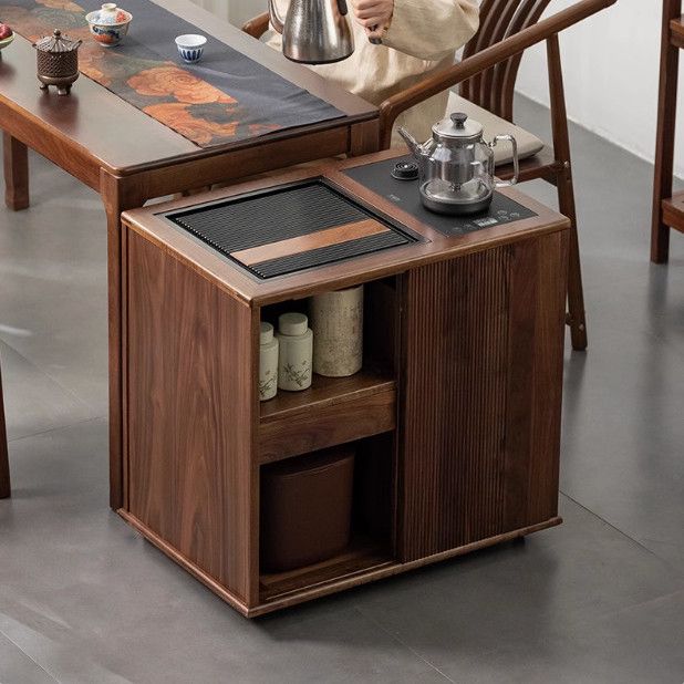 北美黑胡桃木嵌入式茶桌烧水壶一体柜实木茶台茶水柜整装移动茶车