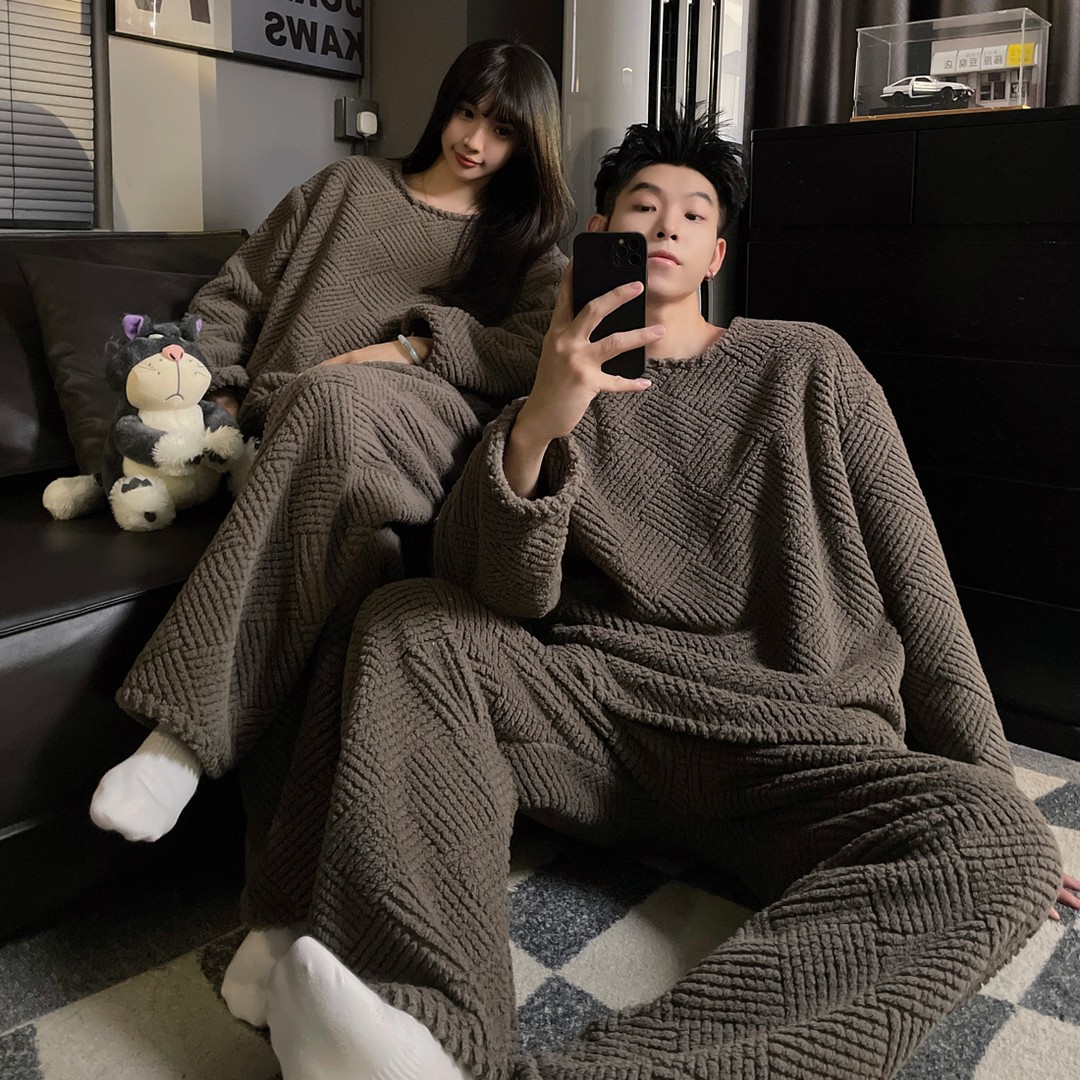 高级情侣睡衣女新款珊瑚绒冬季睡衣男士加绒加厚保暖法兰绒家居服