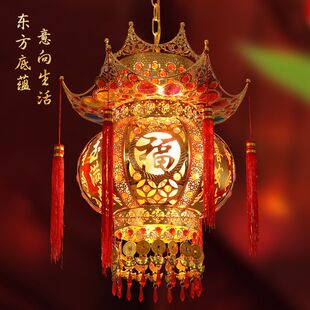 中式吊灯宫灯大红春节婚庆水晶阳台大门口插电乔迁旋转led灯笼灯