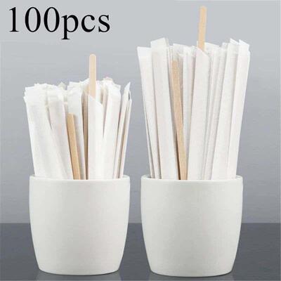 100pcs Single Packaged Coffee Wood Coffee Stirrer Disposable