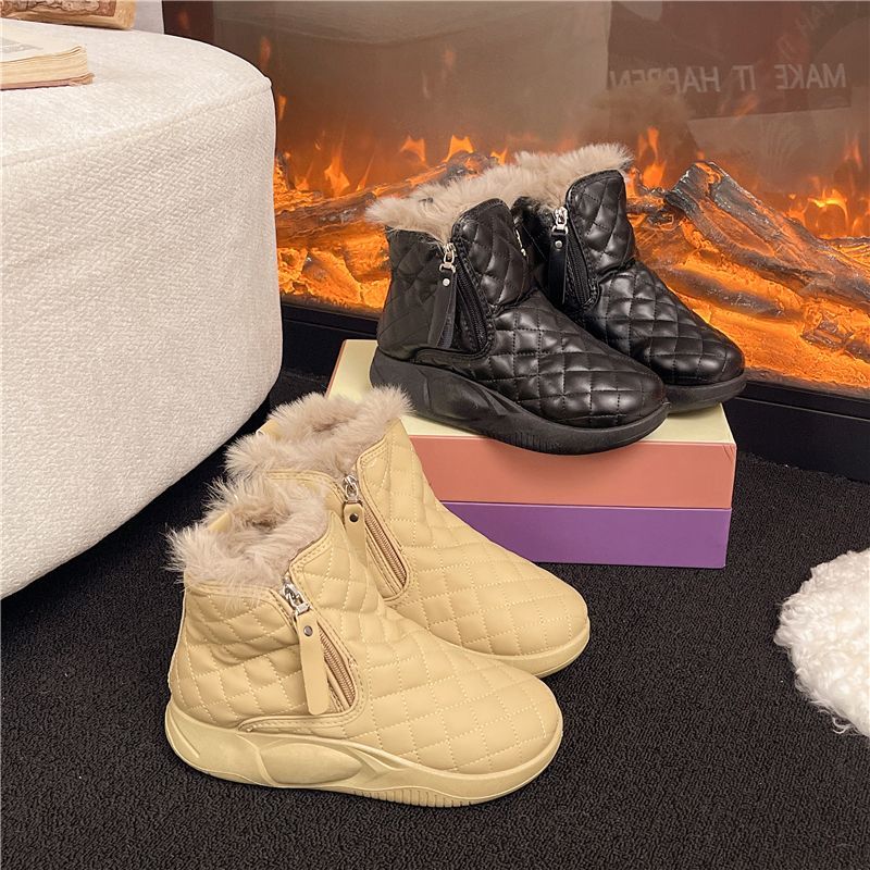 清仓潮流软皮U加绒加厚棉鞋女2025冬季厚底雪地靴女平底防滑鞋
