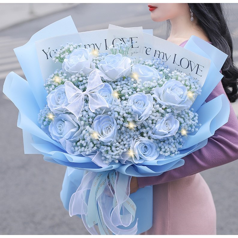 【送她星辰大海】11枝碎冰蓝玫瑰花束女生闺蜜生日礼物同城鲜花配