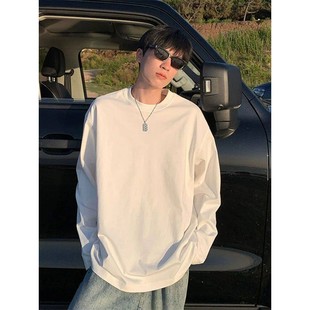 320g重磅纯棉t恤男潮牌美式 圆领白色上衣休闲宽松春秋内搭打底衫