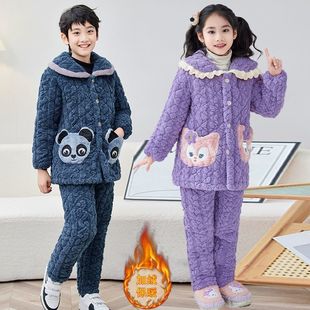 儿童冬季棉服罩衣睡衣中长款新中式特厚棉袄男孩女孩套装男童女童