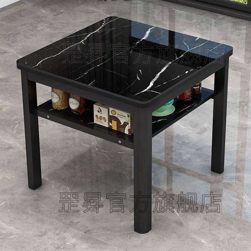 双层餐桌椅组合四方家用小户型吃饭桌钢化玻璃储物客餐厅简约桌椅