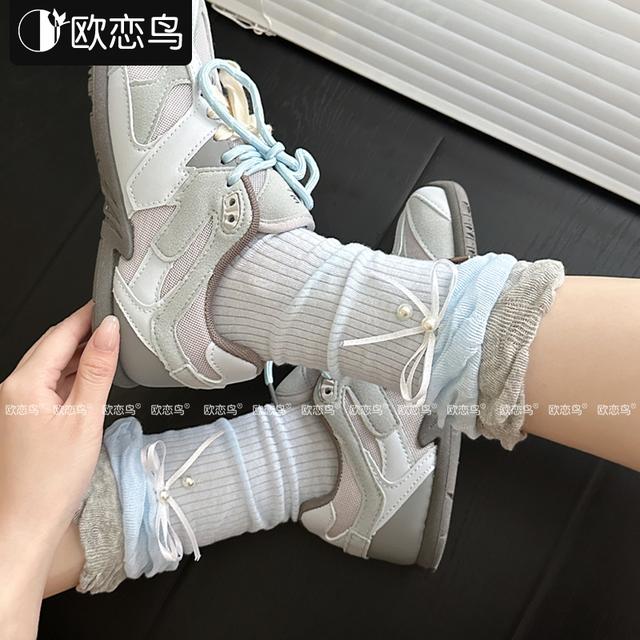 【欧恋鸟】miu系蝴蝶结袜子女少女泡泡口堆堆袜夏季薄款日系中筒