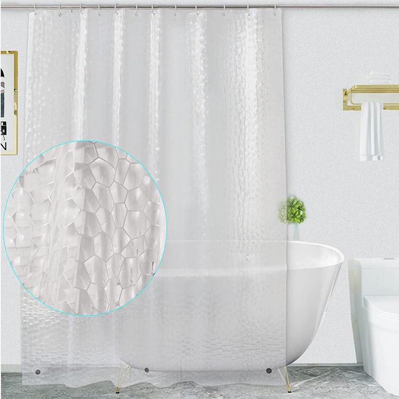 现货3D透明PEVA浴帘内衬带磁铁防水不锈钢扣眼浴室帘带挂钩批爆款