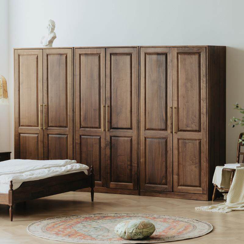 北美黑胡桃木全实木美式衣柜樱桃木卧室多功能储物收纳对开门衣柜