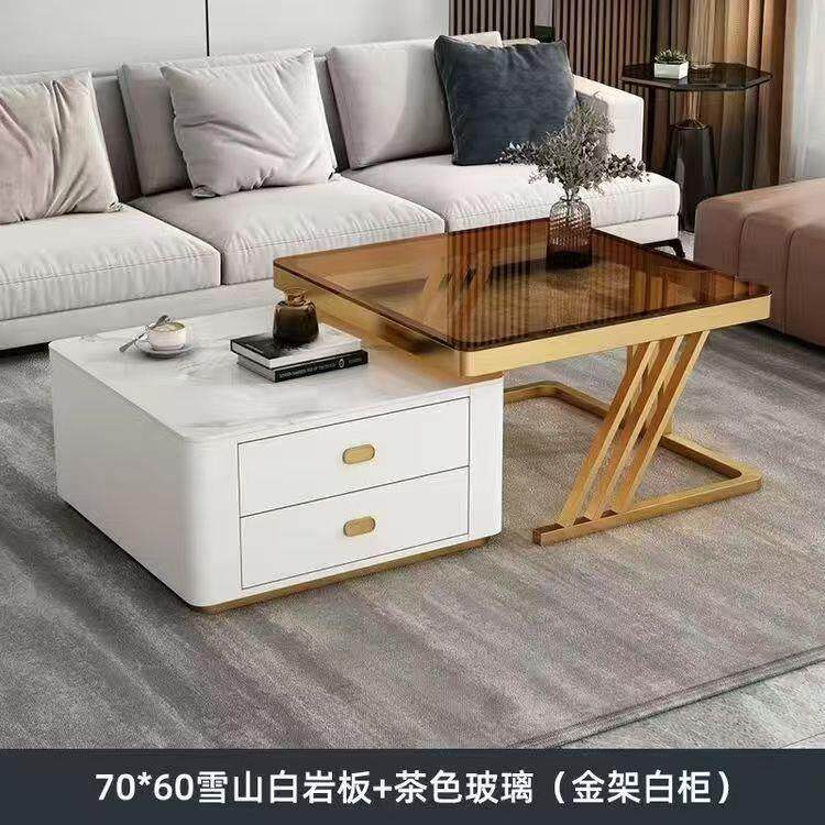 时尚茶几客厅家用玻璃岩板网红桌子现代简约小户型新款方形组合