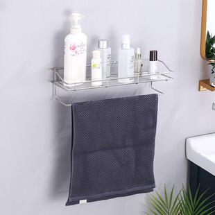 不锈钢置物架免打孔壁挂式厨房浴室收纳架长方型6钩多功能收纳架