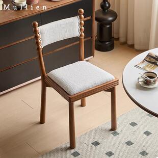 设计师椅法式中古风实木餐椅家用餐厅复古吃饭椅布艺软包靠背椅子