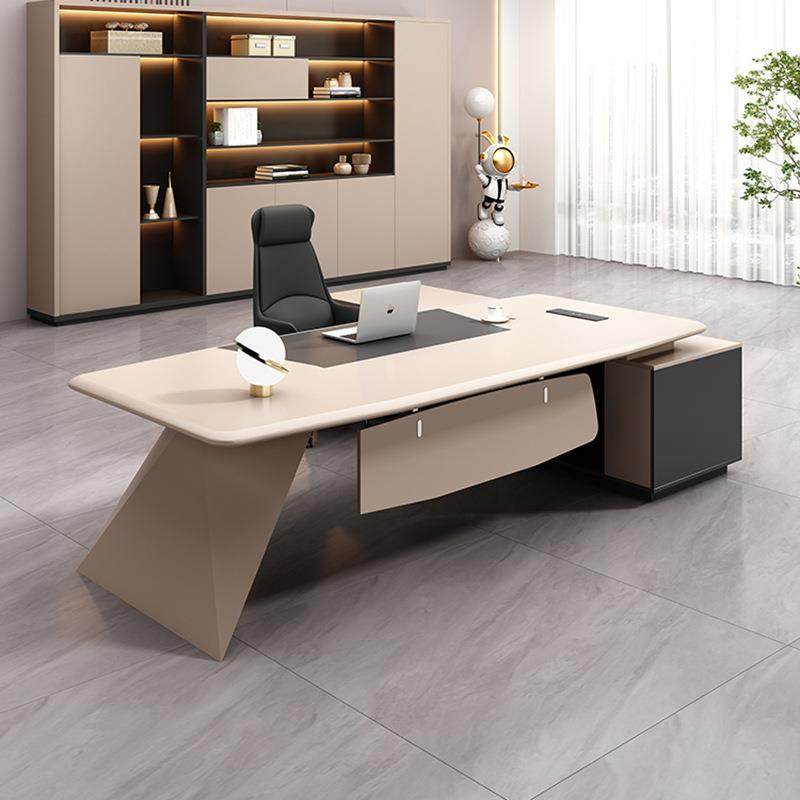 钢琴烤漆办公桌设计师创意高端总裁老板桌时尚白色经理主管大班台