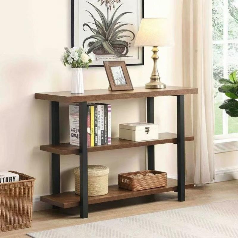 美式客厅铁艺实木置物架多层落地书架简约靠墙收纳陈列家用架子