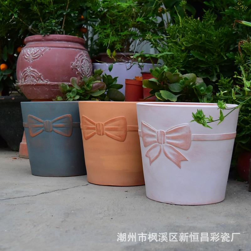 红陶花盆绿植低温室外玫瑰向日葵芋叶室内植物园林红陶盆领结盆