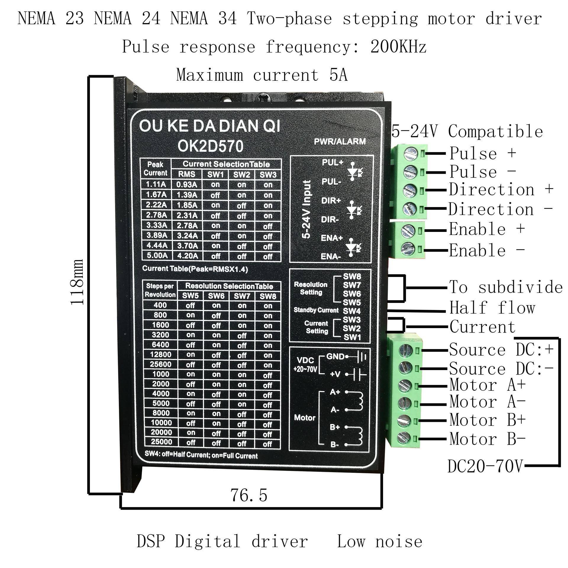 OK2D570Nema23Nema24Nema34MotordriverDC20-70V