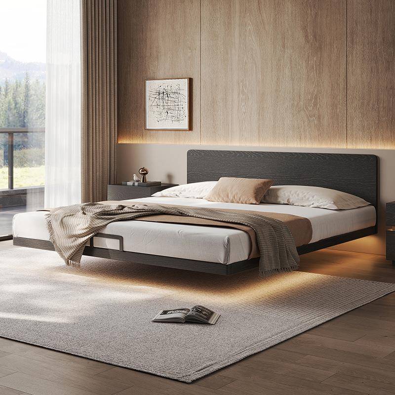 超薄床头齐边实木床小户型白蜡木榉木排骨架现代简约悬浮床双人床