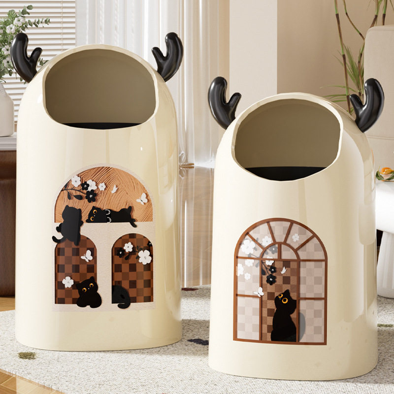 大号鹿耳可爱猫垃圾桶高颜值客厅家用垃圾桶大容量敞口双层垃圾筒