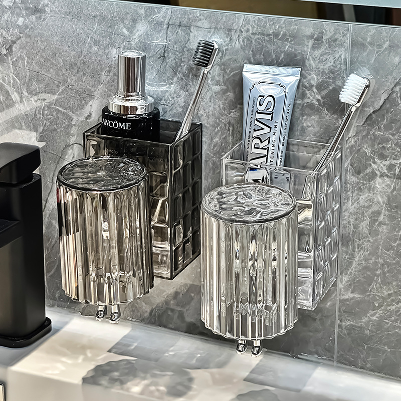 牙刷置物架家用高颜值免打孔套装卫生间收纳壁挂式浴室塑料牙杯架