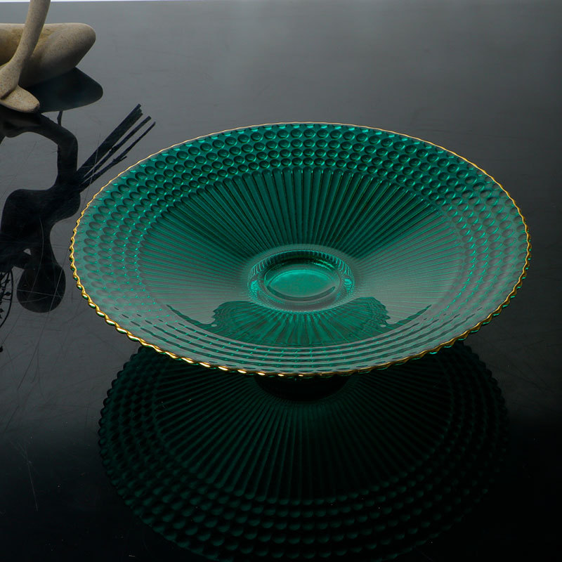 玻璃水果盘客厅茶几家用高档轻奢精致高端墨绿小脚零食盘子高级感