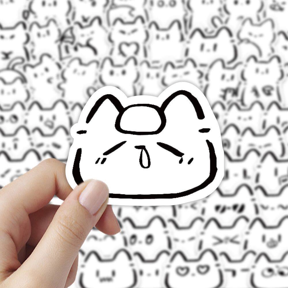 简约线条小猫贴纸可爱手绘简笔画萌物猫咪趣味创意手账DIY贴画