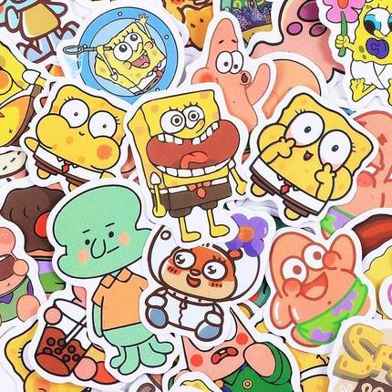 100张卡通可爱海绵宝宝贴纸手帐室内DlY笔记本电脑装饰防水贴画