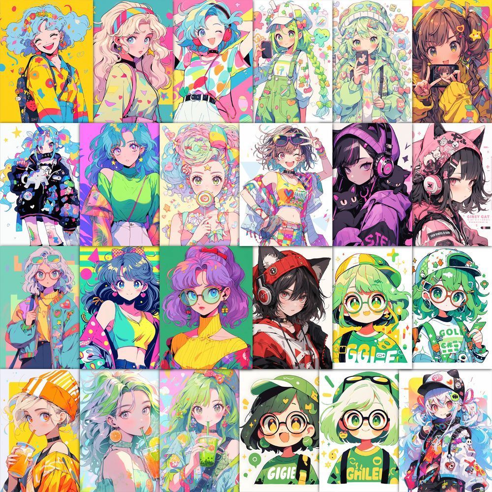 189张卡通彩绘多巴胺少女贴纸涂鸦贴画ins高颜值装饰手账手机防水