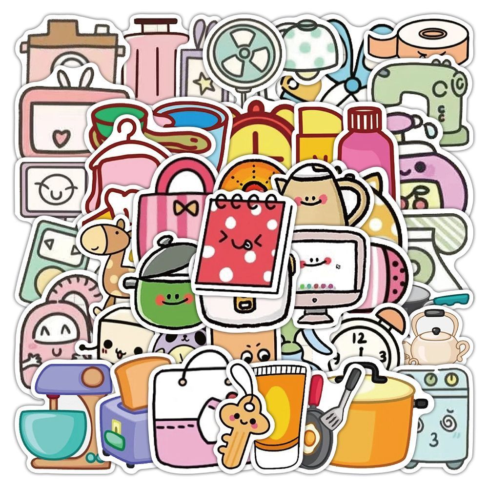新款卡通生活用品简笔画贴纸简约创意涂鸦手机手账装饰贴画防水