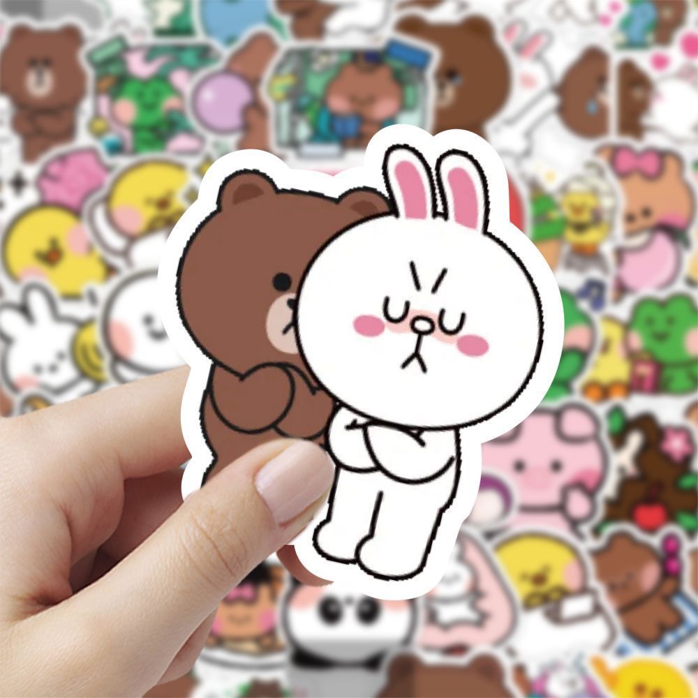 新品120张不重复韩国ins可爱line布朗熊贴纸手账贴纸防水装饰贴画