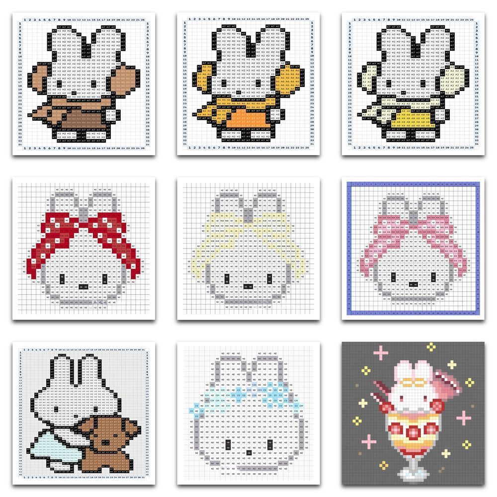 177张米菲兔拼豆贴纸卡通拼豆图纸三趣味可爱像素装饰手机贴画diy