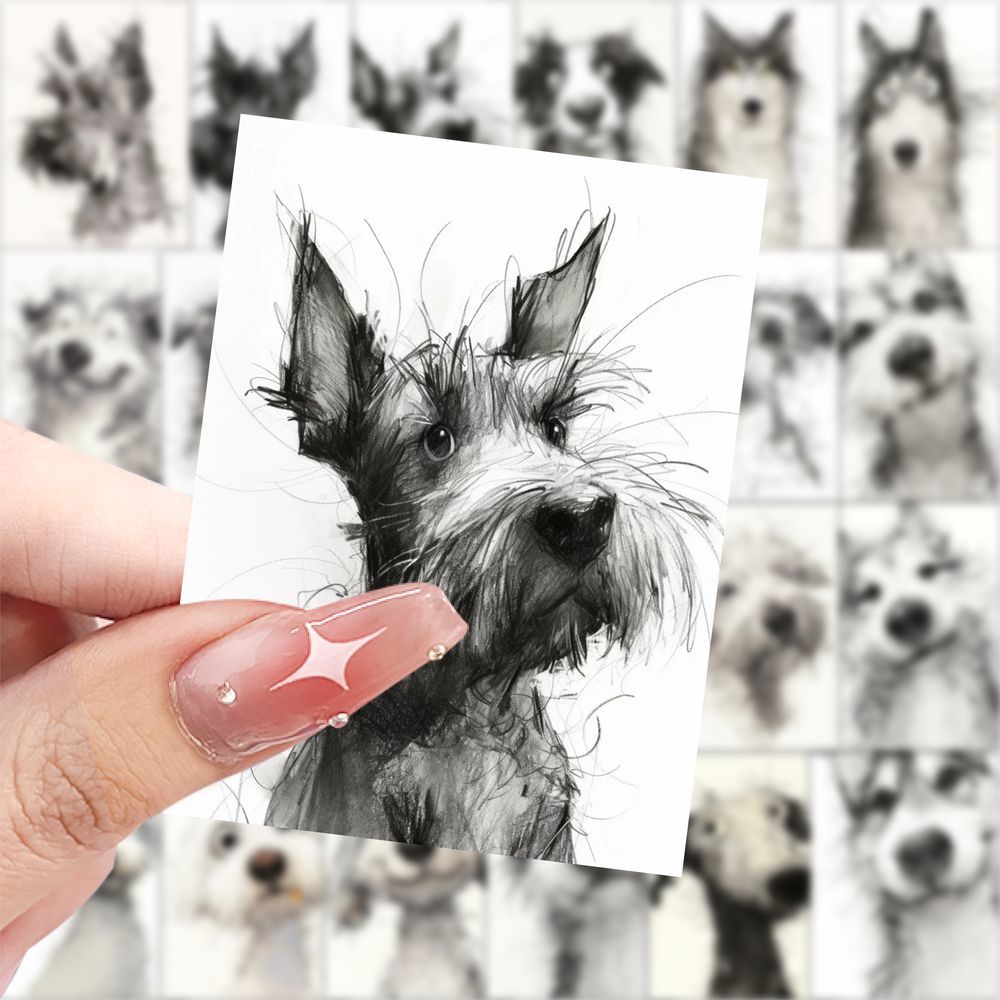 188张潦草小狗水墨画像贴纸学习笔记本行李箱贴画手机手账diy贴纸
