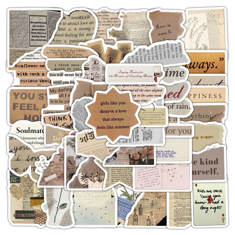 180张ins装饰复古贴纸小众素材报纸英文高颜值创意防水英伦风贴纸